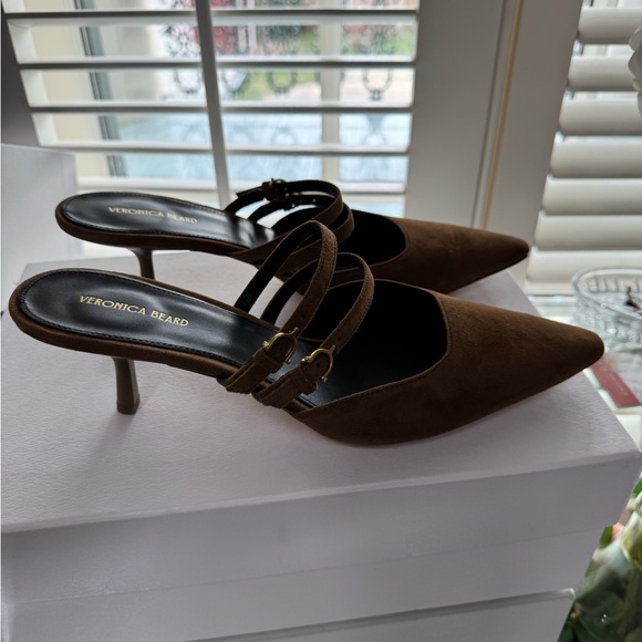 Veronica Beard Corrie Hazelwood suede Mules with Double Strap Sz 9.5. NWT - Picture 6 of 7